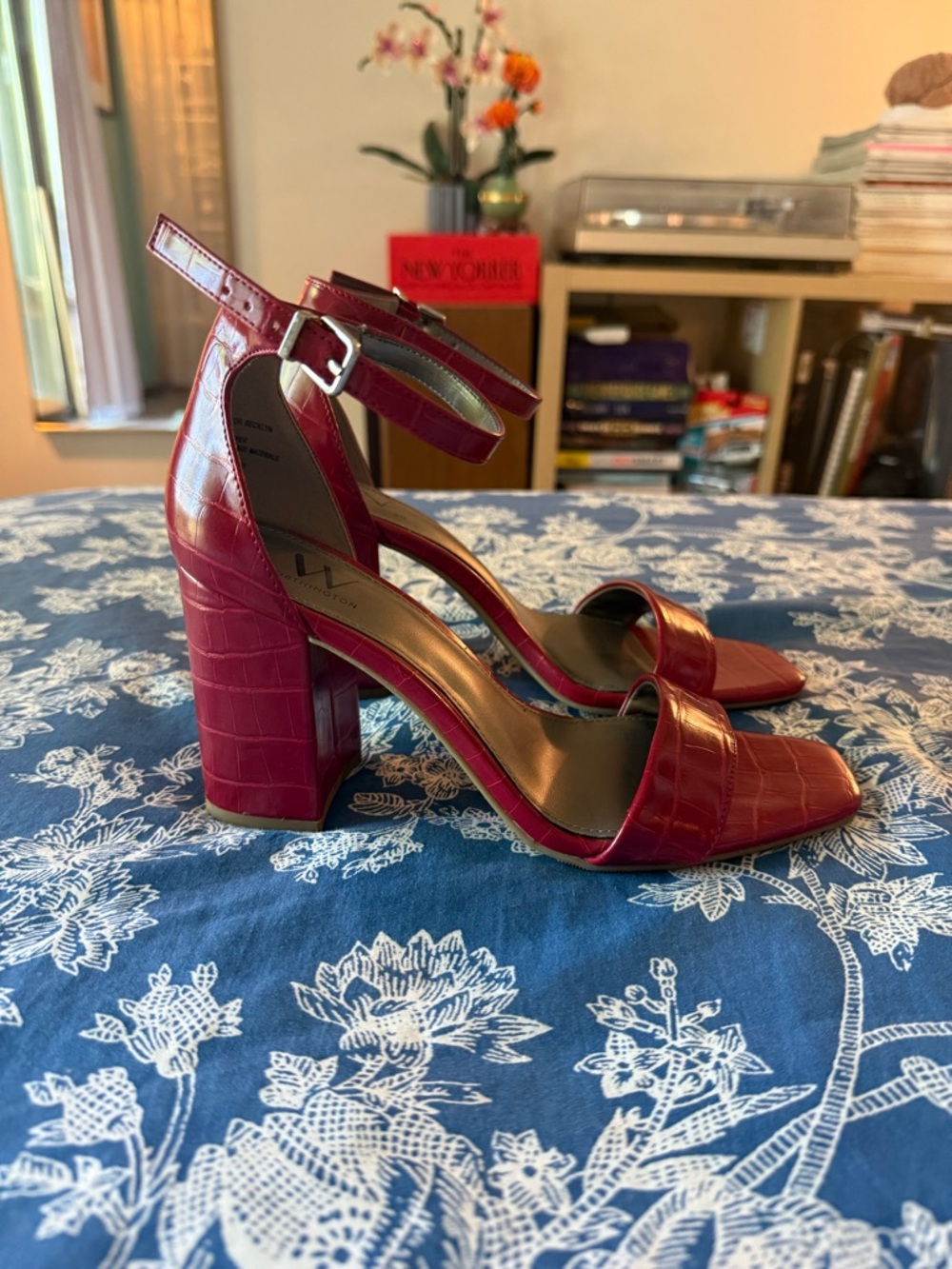 Worthington Croc-Embossed Burgundy Block Heel Sandals